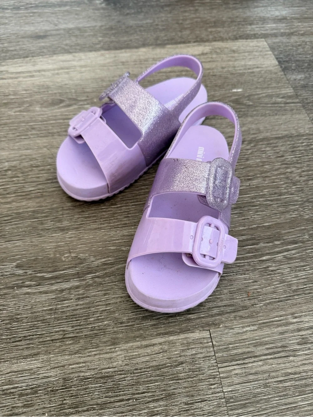 Mini Melissa Lilac Glitter Strap Buckle Sandals